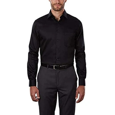 Image of Van Heusen Men&#039;s Dress Shirts Regular Fit Lux Sateen Stretch Solid, Black, 16&quot; Neck 34&quot; 35&quot; Sleeve