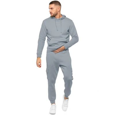 Image of 989Zé ENZO Mens Tracksuit Hooded Fleece Sweatshirt Overhead Hoodie Pullover Casual Cargo Combat Joggers Sweatpants Set (UK, Alpha, XL, Regular, Clay)