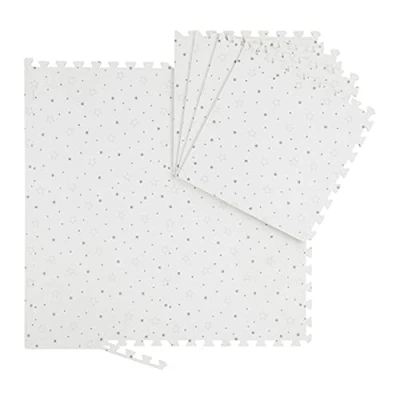 Image of Relaxdays Stars Puzzle Mat, 8 Piece, EVA Foam, Non Toxic, Baby &amp; Child, Nursery Playmat, 50x50 cm, White/Grey