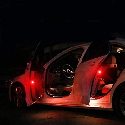 Image of Bprtcra 4 Pack Car Door Warning Lights, Universal LED Safty Lights with Red Strobe Flashing, Waterproof Wireless Anti Collision Auto Warn Lamp, Prevent Accident (red)