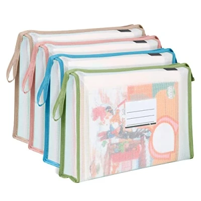 Image of 4 Pack A4 Plastic Wallet Folders with Popper,A4 Popper Document Pockets Envelopes Zipper and Card Slot,Plastic for School Office Home,Assorted Colors