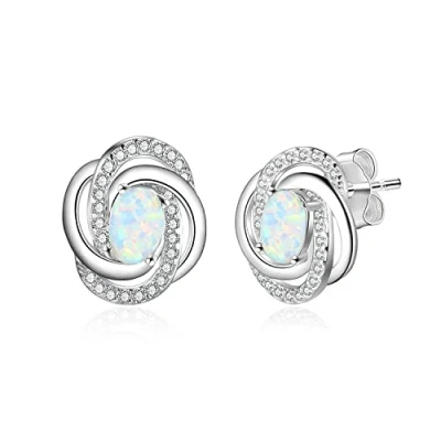 Image of KristLand 925 Sterling Silver Gold Plated Opal Earrings with Cubic Zirconia Stone Party Birthday Gifts for Women Ladies