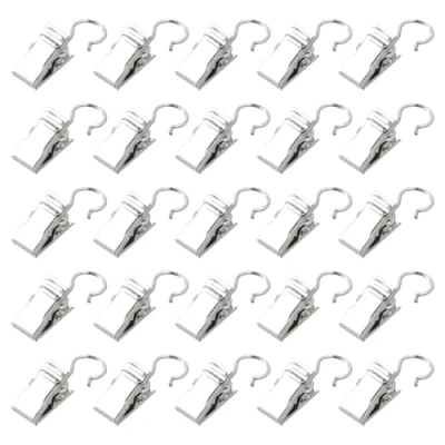 Image of Volumoon 100 Pack Curtain Clips with Hooks, Stainless Steel Shower Hooks Clips, Small Heavy Duty Hook Clip Set, Metal Hangers for Photos Bedroom Home Decoration