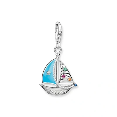 Image of Thomas Sabo Women Charm Pendant Sailing Boat 925 Sterling Silver, Blackened, Cold Enamel 1927 340 7