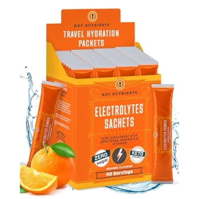Image of Key Nutrients Electrolytes Sachets Multivitamin &amp; Minerals Powder 40 Servings of Tangy Orange Hydration Supercharged Rehydration with 16 Vitamins