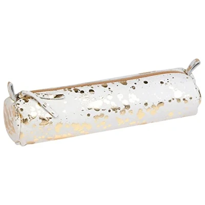 Image of Clairefontaine Ref 400056C Cosmicuir&#039; Smooth Leather Round Pencil Case 5.5 x 22cm, Made From Genuine Lambskin Leather, Metal Zip With Puller Gold