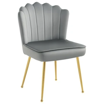 Image of HOMCOM Velvet Feel Shell Luxe Accent Chair, Glam Vanity Chair Makeup Seat, Home Bedroom Lounge with Metal Legs Comfort Padding, Grey