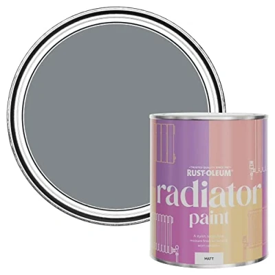 Image of Rust Oleum Grey Heat Resistant Radiator Paint in Matt Finish Mineral Grey, 0.75 Liters (SHDRCT1168)