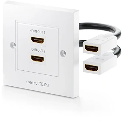 Image of deleyCON HDMI Wall Box 2x Port Flush Mounted Installation 3D FULL HD HDTV 4K 2160p White