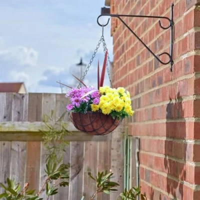 Image of Garden Mile® 12&quot; Green Metal Hanging Baskets Indoor Outdoor Planter Plant Pots Rattan Wicker Basket (12&quot; Wire Basket)