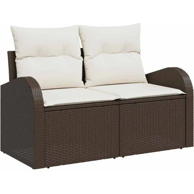 Image of vidaXL 2 Seater Garden Sofa with Cushions Brown Poly Rattan