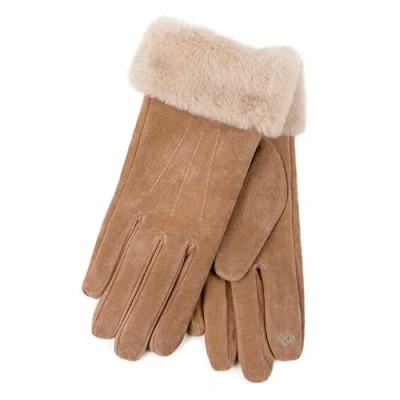 Image of Isotoner Ladies Three Point Suede Gloves With Faux Fur Cuff