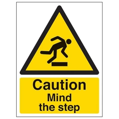 Image of V Safety Caution Mind The Step Warning Sign 150mm x 200mm 1mm Rigid Plastic