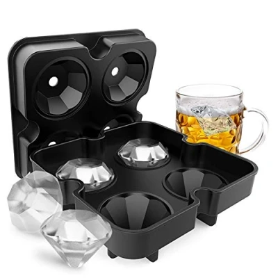 Image of TOPINCN Ice Cube Trays, 4 Grids Diamond Shaped Molds Flexible Silicone DIY Freeze Pudding Mould Easy Release for Cocktail Whisky (Black)