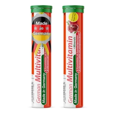 Image of Multivitamin + Minerals 2 x 20 effervescent Tablets Pomegranate Flavor T&amp;D Pharma German Made in Germany