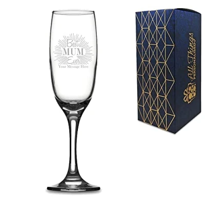 Image of Personalised Engraved Champagne Flute with Best Mum Ever Design, Gift Boxed, Personalise Any Name