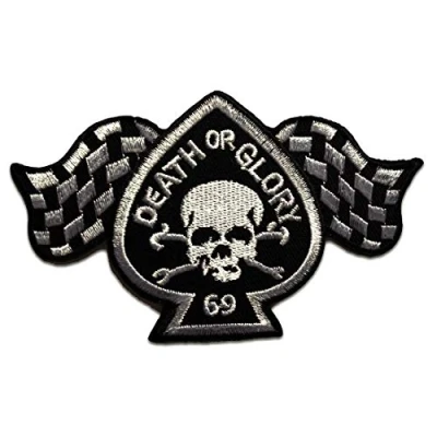 Image of Death Or Glory Biker Iron on Patches Adhesive Emblem Stickers Appliques, Size: 3.74 x 2.44 inches