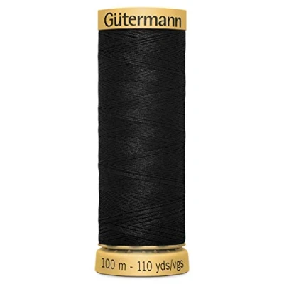 Image of 100% Natural Cotton Thread by Gutermann for Sewing and Quilting 100m Spools Colour Number BLK 1 x Spool