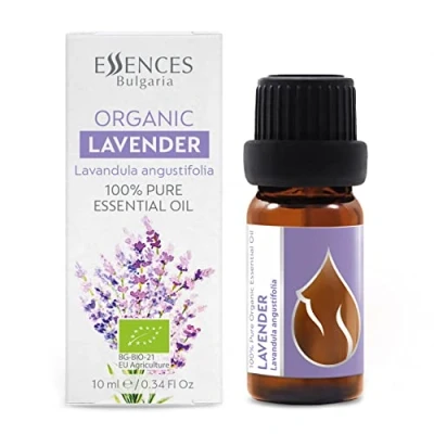 Image of Essences Bulgaria Organic Lavender Essential Oil 10ml Lavandula angustifolia 100% Pure and Natural Undiluted Therapeutic Grade Family Owned Farm Steam Distilled Non GMO Vegan