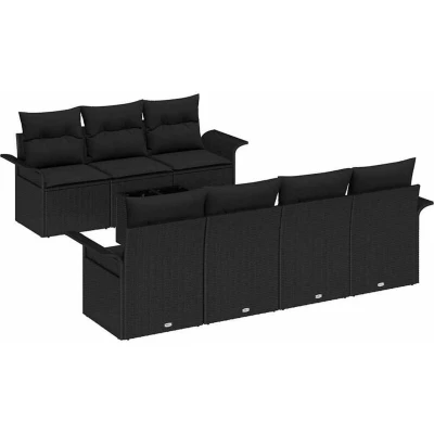 Image of vidaXL 8 Piece Garden Sofa Set with Cushions Black Poly Rattan