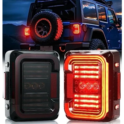Image of AUDEXEN LED Tail Lights Compatible with Jeep Wrangler JK JKU 2007 2018, Unique C Shaped Design Smoked Lens, 20W Reverse Lights, Built in EMC, DOT Compliant, 2 PCS