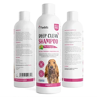 Image of Pawbits Deep Clean Dog Shampoo &amp; Conditioner for Smelly Dirty Dogs Puppies With Avocado B5 Aloe Vera. A Long Lasting Deodorising Moisturising UK Made Cruelty Free 250ML