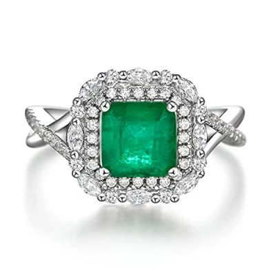 Image of HCMA Vintage 925 Sterling Silver Asscher Cut Emerald Greated Moissanite Gemstone Wedding Engagement Fine Jewelry Ring For Women Gift