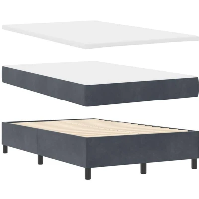 Image of vidaXL Box Spring Bed with Mattress &amp; Bench Dark Grey 120x190 cm Velvet