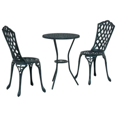 Image of vidaXL Cast Iron Green Outdoor Dining Set Compact Elegant Round Garden Furniture for Patio/Balcony Weather Resistant