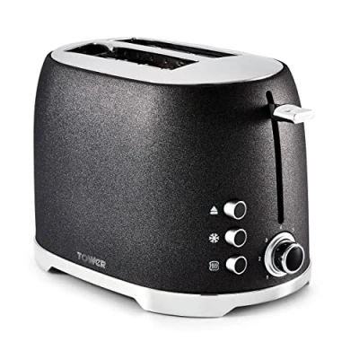 Image of Tower Glitz T20029 2 Slice Metal Toaster with Adjustable Browning Control, Defrost and Reheat Settings, Black