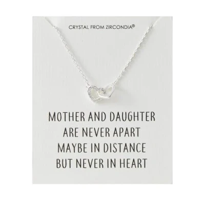 Image of Philip Jones Mother and Daughter Heart Link Necklace with Quote Card Created Zircondia® Crystals