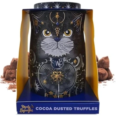 Image of Monty Bojangles Cosmic Blink Cocoa Dusted Chocolate Truffles Cat Tin (135g Cookie Moon) Flavoured Luxury Chocolatey Collectable Tin, Gift Box With Bespoke Design