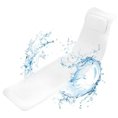 Image of Full Body Bath Pillow 125 x 36 cm Spa Bathtub with 30 Non Slip Super Suction Cups, PVC Quick Dry Cushion For Head Neck Waist and Legs Support Relax