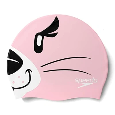 Image of Speedo Infant Printed Character Swimming Cap Learn to Swim Silicone Keep Hair Dry Junior Swimmers, Aria Blossom/White, One Size