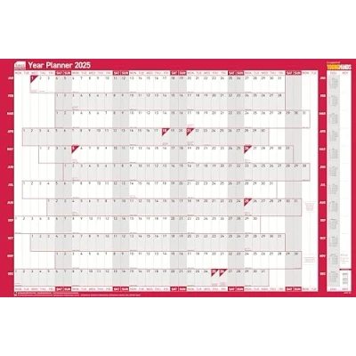 Image of Sasco 2025 Yearly Wall Planner Set, Board Mounted Whiteboard Style Dry Erase Calendar, Large with Pen &amp; Stickers, Chart Office Notice Board, Blue, 915 x 610mm, 2410238