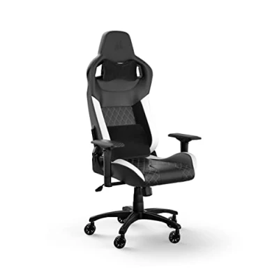 Image of Corsair T1 RACE Gaming Chair (2023) Racing Inspired Design Comfortable Leatherette Exterior Steel Construction 4D Armrests Black/White