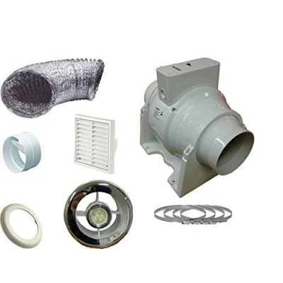 Image of SMF100T Timer Light Inline Extractor Kit 4&quot; 100mm Back Draught Shutter LED Bathroom Loft Fan