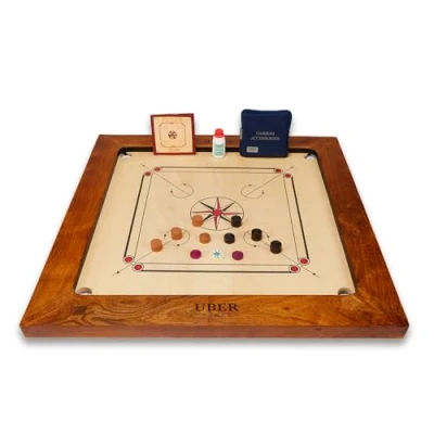 Image of Uber Games Bulldog Carrom board Set 37 x Official Size playing Including Men, Striker &amp; Powder Hardwood edges for better rebound Made in India