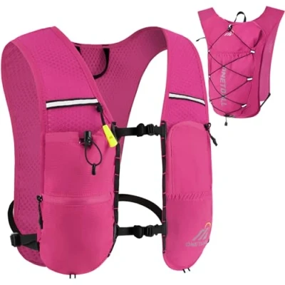 Image of ONETOALL Running Vest Women 6L, Reflective Hydration Backpack Mens, Lightweight 150g for Trailrunning Hiking Marathon, Pink Single Pack