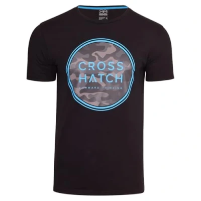 Image of Crosshatch Mens CAMALAR T Shirt Stylish Crew Neck Camo Logo Comfortable and Casual Short Sleeve Top for Men Black M