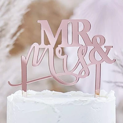 Image of Ginger Ray Mr and Mrs Rose Gold Acrylic Wedding Cake Topper Decoration