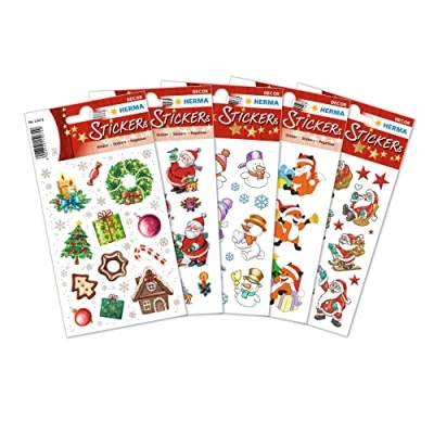 Image of HERMA 180 Christmas Santa Snowman Fun Stickers for Card Making, Crafts, Envelopes and Xmas Decorations, Self Adhesive Labels Kids Children