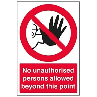 Image of V Safety No Unauthorised Persons Allowed Beyond This Point Sign 300mm x 400mm 2mm Rigid Plastic