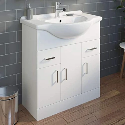 Image of 750mm Bathroom Vanity Unit &amp; Basin Sink Floorstanding Gloss White Tap + Waste