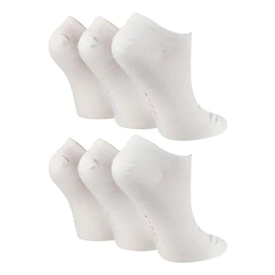 Image of WILDFEET 6 Pack Womens Bamboo Trainer Socks Ladies Plain Ankle with Foot Pattern (4 8, White)
