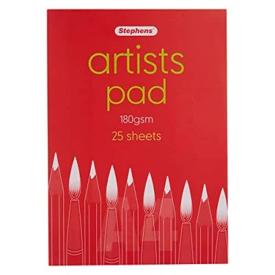 Image of Stephens Artists Paper Pad A4 180gsm 25 Sheets, Ideal Book For Art, Sketch, Writing, Colouring, Tracing Or As A Notebook, Suitable Adults And Kids, School, Office Home Use