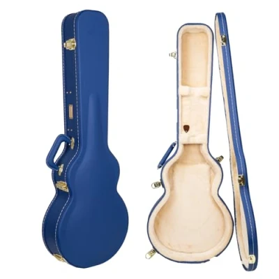 Image of Crossrock Designer Series Wooden Case for Les Paul Electric Guitars Security Lock, Metal Feet, Storage Space Vibrant Blue(CRW520LVB)