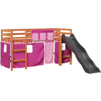 Image of vidaXL Kids&#039; Loft Bed with Curtains Pink 80x200 cm Solid Wood Pine