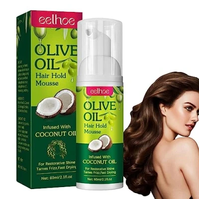 Image of Hair Foam Mousse, 60ml Olive Oil Natural Moisturizing Long Lasting Smooth Hold Setting Mousse For Braids, Wraps, Wigs, Waves, , Boosts Smoothness And Gloss