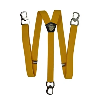Image of Olata Y Shape Braces/Suspenders with Beer Bottle Opener Carabiner Clips 2.5cm. Yellow